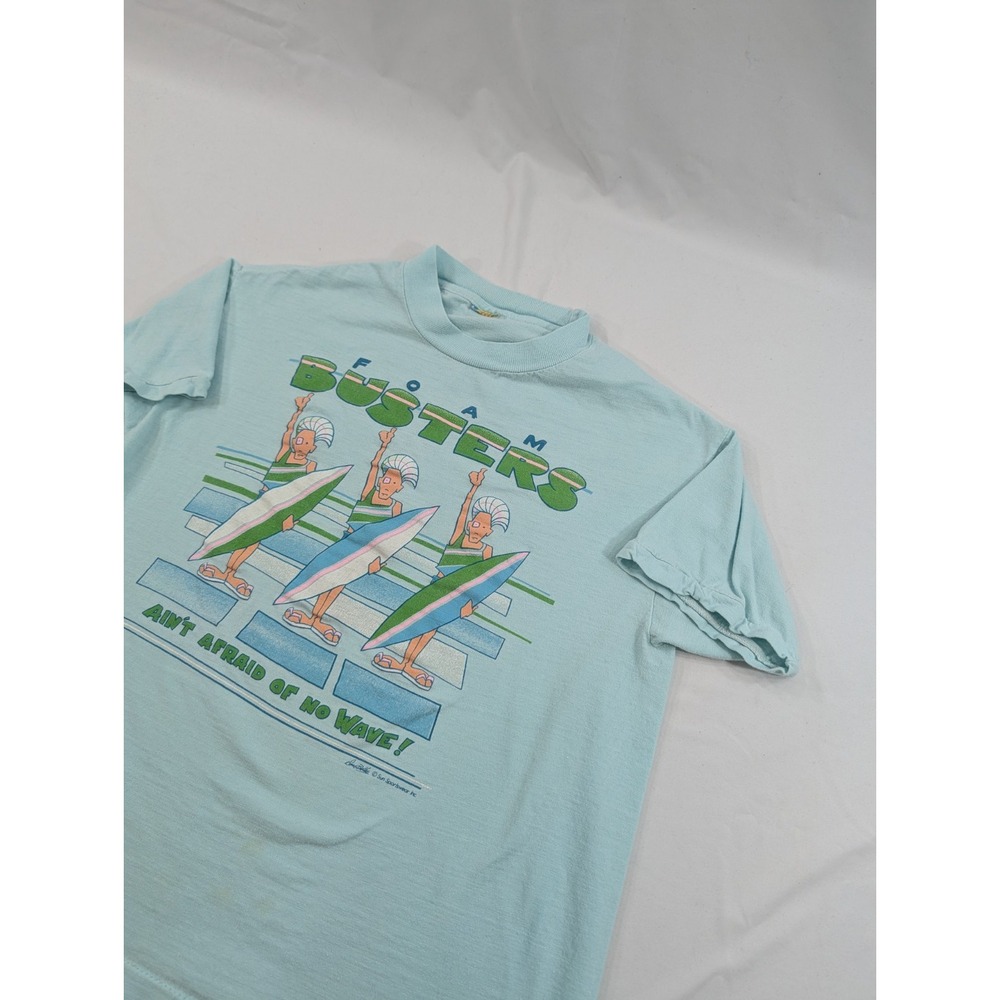 Foam Buster  Surf Vintage Single Stitch T‎ Shirt Size M Blue 80s 90s Fluo